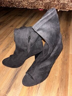 Women’s Black Peep-Toe Ankle Boots